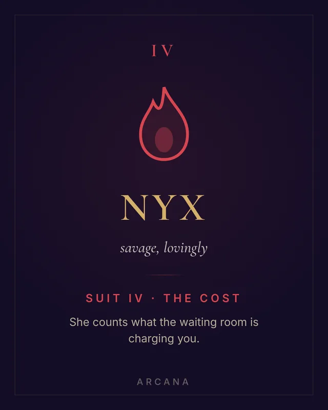 Nyx emblem card — suit IV, The Cost
