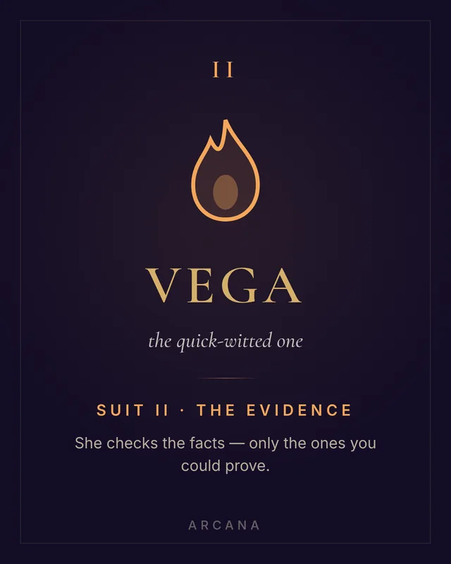 Vega emblem card — suit II, The Evidence