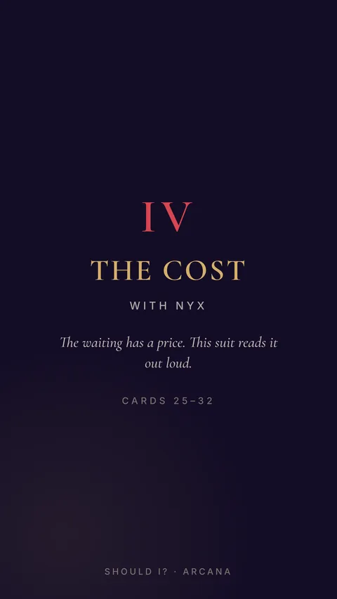 Suit IV divider, Nyx — The Cost